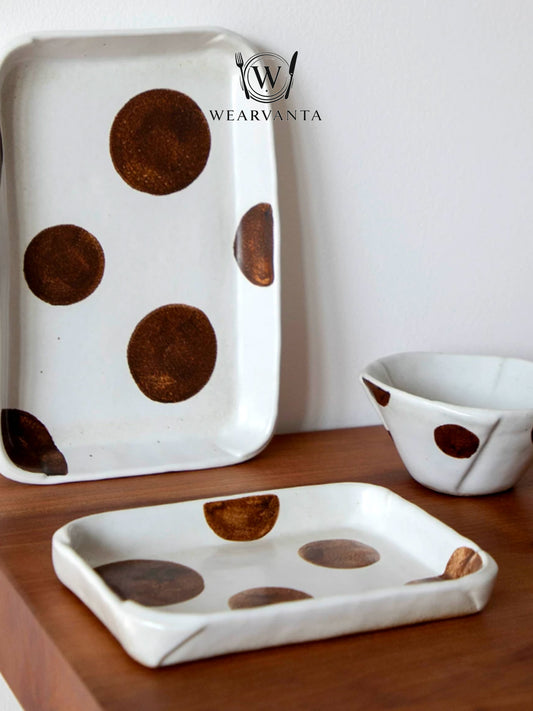 Indigo Dot Artisan Rectangle Plate